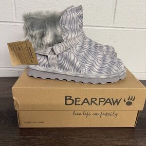 Bearpaw Konnie Tiger Faux Fur suede Fog Gray Low ankle boots Size 8